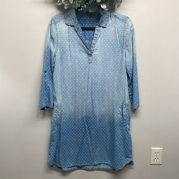 Luxology Chambray Denim Dot Shift Shirt Dress with Pockets 6 - Picture 2 of 16